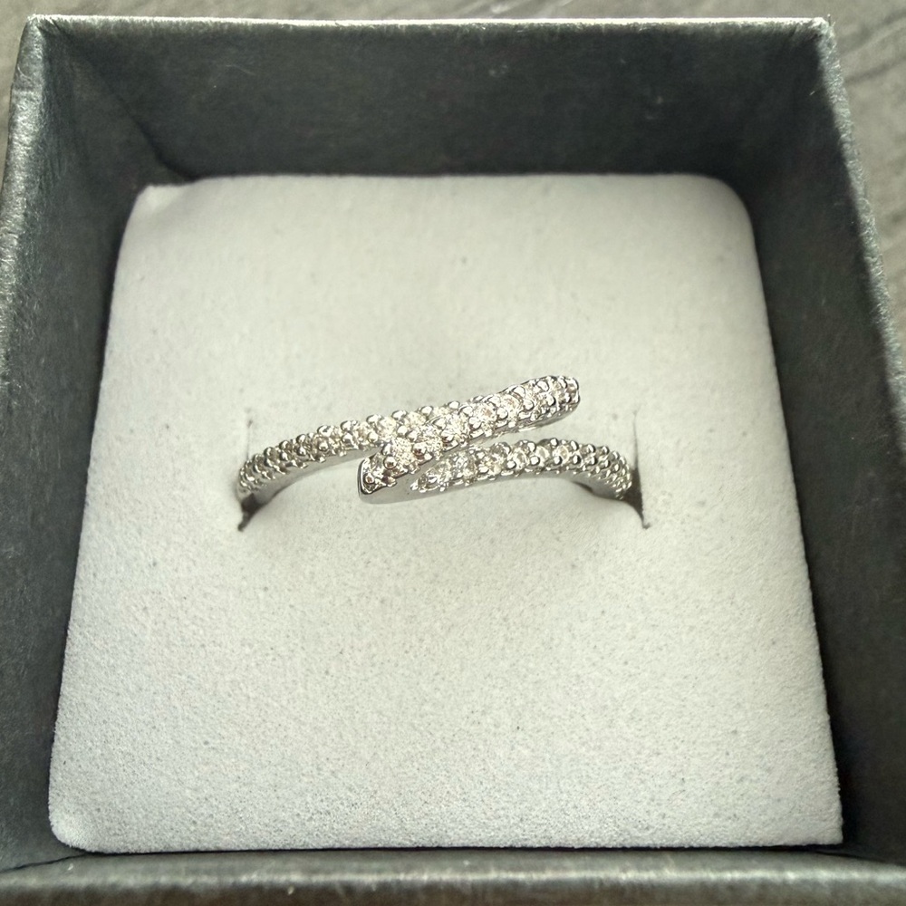 NEW!! Tiny swirl design ring w/ small pave stones in sterling silver over brass